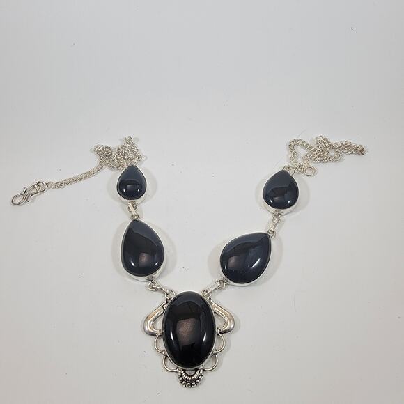 Handmade Black Onyx Necklace Sterling Silver Elegant Teardrop Pendant Jewelry - Picture 1 of 10